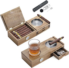 Joyoldelf Cigar Humidor Solid Wood Cigar Set Ashtray,5-In-1 Cigar Humidor Box wi picture