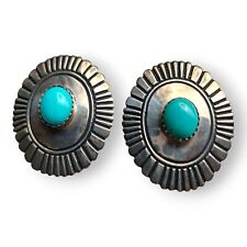 Vintage Tommy Singer Sterling Silver Concho Turquoise Post Earrings picture
