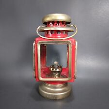 Vtg Colonial Coach Hurricane Lantern Kerosene Lamp Square Red & Gold Tone Metal picture