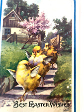 Postcard Best Easter Wishes Barn Baby Chicks 1924 Embossed Postmarked Purple picture