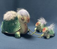 Vintage MCM Anthropomorphic Turtle Family Chain Ceramic Fur Figurine Japan NOS picture