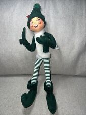 Vintage Annalee 2004 Christmas Elf 14 Inch Poseable Green striped tights Retired picture