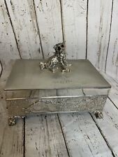 Antique Tufts Silver Plated Humidor with Dog Figure picture