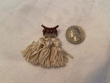 Very Vintage Unusual ROYAL Goldtone Pin w/ 3 Small White Tassels picture