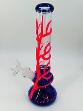 Glow In The Dark 10in Red Glass Bong Water Pipe With 14mm Bowl and Stem picture