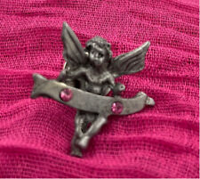 Angel Pin with Pink Stones. Vintage Pewter Avon Lapel pin picture