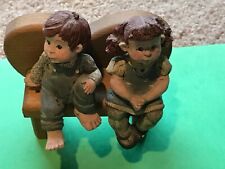 Vintage 1990  Sarah's Attic Little Boy/Girl Figurines Sitting on Bench picture