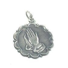 Vintage Sterling Silver Praying Hands Serenity Prayer Charm Pendant picture