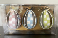 MacKenzie Childs Florabunda Cutwork Egg Ornaments Set of 3 New picture