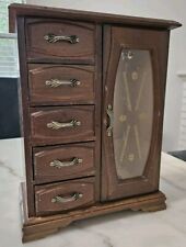 Vintage Wood & Medal Jewelry Box Dresser-Top 6 Drawer  (Not Sound) See Pictures  picture