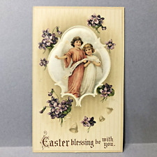 Postcard Easter Blessing be With You Angels Purple Flowers picture
