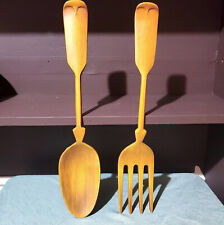 Vintage Large Yellow Metal Spoon And Fork Wall Hanging 19