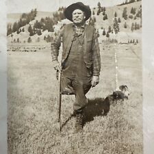 VINTAGE PHOTO Man with one leg and Dog Amputee Some Creases Original Snapshot picture