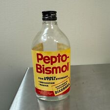 VTG c.1970s PEPTO BISMOL 3 Sided Glass Bottle w/ Paper Labels EMPTY Prop Display picture
