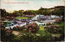 1911 Pink Floral Gardens Bethesda Terrace Fountain Angel Central Park NYC Vaux picture
