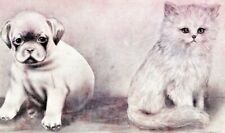 c1909 Kitten And Puppy, cute, antique postcard, vintage, cat, dog, V. Colby picture