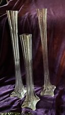 Vintage Glass Fluted Eiffel Tower Bud Vases Lot Of 3 Wedding Vase Centerpiece picture