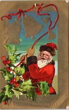 C.1910s Christmas Greetings Santa Ringing Golden Bells Unused Postcard A217 picture