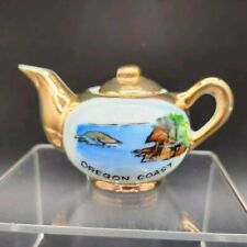 Vintage Miniature Teapot Lid OREGON COAST Hand Painted Ocean View  Souvenir Mini picture