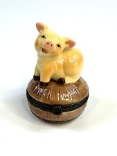 Porcelain Hinged Trinket Box Playful Happy Pig picture