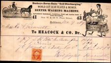 1869 Baltimore - Heacock Co Washing Machine Buckeye Horse Rake Letter Head Bill picture