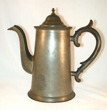 Antique Tall Pewter Teapot Hinged Domed Lid with Finial & Hollow Applied Handle picture