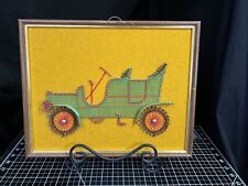 Vintage c1970s Framed Antique 1900s Car Nail String Art Wall Picture Felt Wood picture