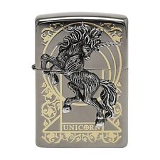 Zippo Lighter Unicorn Black Genuine Windproof  6 Flints New In Box picture