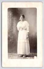 c1910 Lady in White Wedding Gown Studio Photo Edwardian Style RPPC Postcard picture