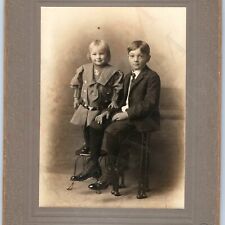 c1900s Davenport IA Lovely Sibling Girl Sailor Outfit Cabinet Card Real Photo 3G picture