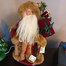 Vintage 15-in Santa Father Christmas Original Tags Bag Of Toys Fur Lined Coat... picture
