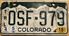 COLORADO ROCKY MOUNTAINS Collectible White & Green License Plate OSF 979 Expired picture