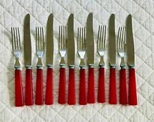 Vtg 1950s Hampshire Red 12 Pc Bakelite Silverware Forks & Knives Cutlery Goodell picture