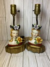 Vintage Beautiful Lady Bust Vanity Boudoir Lamp Lights Set Of 2 Occupied Floral picture
