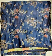 Chinese Asian Silk Fabric Reversible Brocade Dragons Birds Blue 36