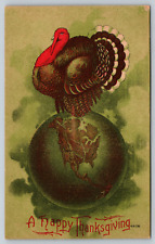 c1910s Turkey Thanksgiving Standing on Globe North America Vintage Postcard picture