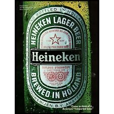 1986 Heineken Lager Beer Vintage Print Ad Label Close Up Green Bottle Wall Art picture