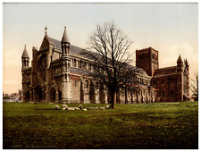 England. St. Albans. Abbey. Vintage photochrome by P.Z, photochrome Zurich ph picture