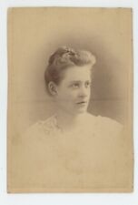Antique Circa 1887 Cabinet Card Beautiful Young Woman in White Fisher Towanda PA picture
