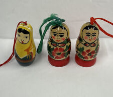Vtg Wood Christmas Russian Doll Ornaments Lot Of 3 picture