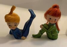2 Vintage Napco Christmas Pixie Elf Figurines - Red Hair picture