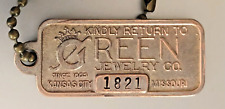VTG Charge Coin Tag: GREEN JEWELRY CO; Kansas City Missouri; #1891 picture