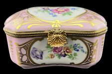 Antique French Limoges Dresser Box Pink Porcelain Hand Painted Flowers & Gold 6” picture