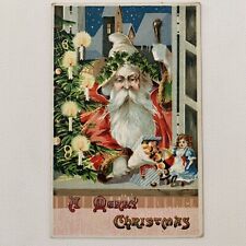 Antique Embossed Christmas Postcard Santa White Hood Doll Saxony NY NN 0547 picture