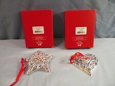 Set of 2 Lenox Sparkle & Scroll Multi-Crystal Ornaments Heart & Snowflake picture