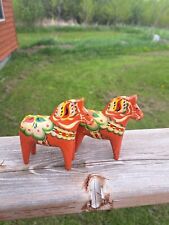 2 Vintage Swedish MCM wooden Dala Horses Hand Carved And Hand Painted picture