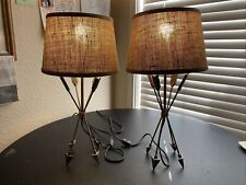 A Pair (2) VINTAGE Brass Arrows Lamp Lighting With Lamp Fitted Shades TESTED. picture