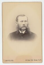 Antique c1880s Cabinet Card Man With Impressive Mutton Chop Beard New York, NY picture