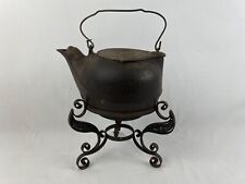 Antique Vintage Unbranded Cast Iron Tea Kettle Pot # 7 Stamped P  w/ Stand picture