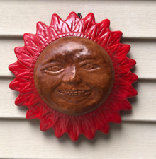 Vintage 13 Inch Terracotta Sun Face Folk Art Clay Wall Hanging - Mexican Pottery picture